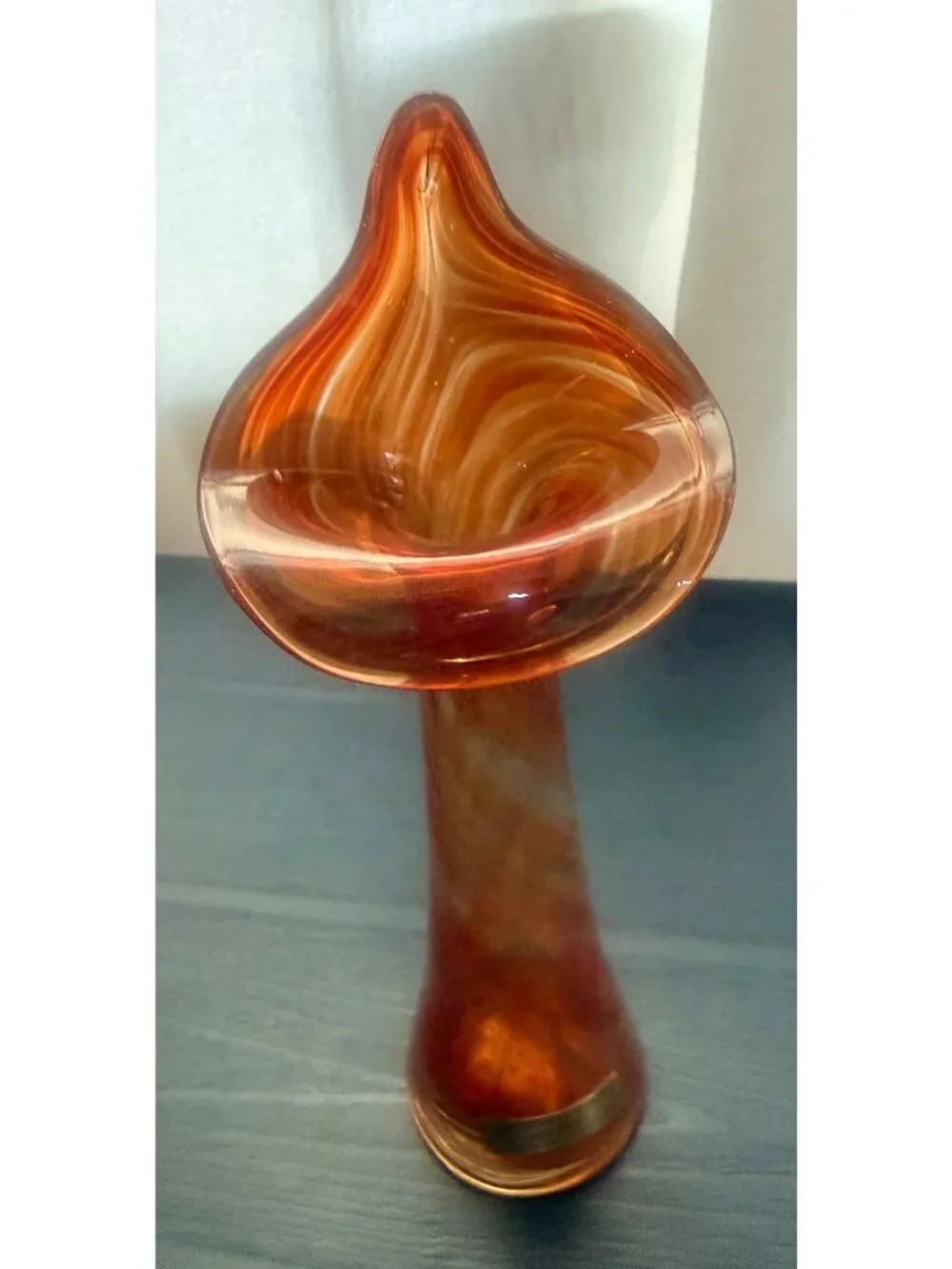 Handmade Glass Swirled Mushroom Sculpture By Becraft From The Ozarks - Amber Ton